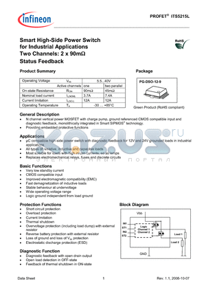 ITS5215L datasheet - Smart High-Side Power Switch for Industrial Applications