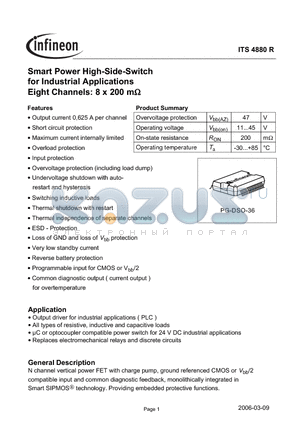 ITS4880R datasheet - Smart Power High-Side-Switch or Industrial Applications