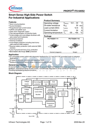 ITS640S2 datasheet - Smart Sense High-Side Power Switch For Industrial Applications