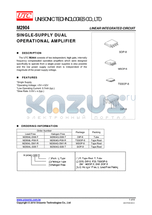 M2904L-S08-T datasheet - SINGLE-SUPPLY DUAL OPERATIONAL AMPLIFIER