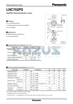 LNC702PS datasheet - GaAlAs Semiconductor Laser