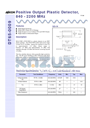 DT65-0009 datasheet - Positive Output Plastic Detector, 840 - 2200 MHz