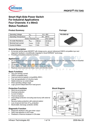 ITS724G datasheet - Smart High-Side Power Switch For Industrial Applications Four Channels: 4 x 90m