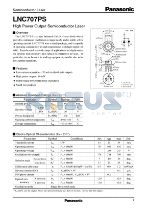 LNC707PS datasheet - High Power Output Semiconductor Laser