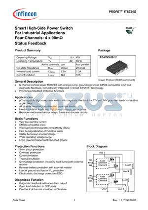 ITS724G datasheet - Smart High-Side Power Switch For Industrial Applications