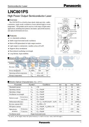 LNC801PS datasheet - High Power Output Semiconductor Laser