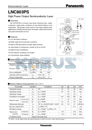 LNC803PS datasheet - High Power Output Semiconductor Laser