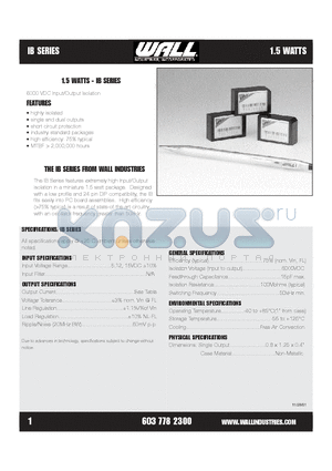 IBD1515-DIL datasheet - 6000 VDC Input/Output Isolation