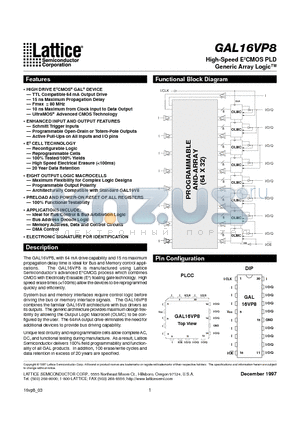 GAL16VP8 datasheet - High-Speed E2CMOS PLD Generic Array Logic