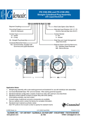 ITSG3106RSFK datasheet - Straight Cylindrical Plug Assembly
