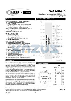 GAL20RA10 datasheet - High-Speed Asynchronous E2CMOS PLD Generic Array Logic