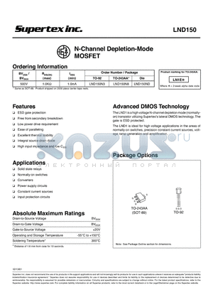 LND150ND datasheet - N-Channel Depletion-Mode MOSFET