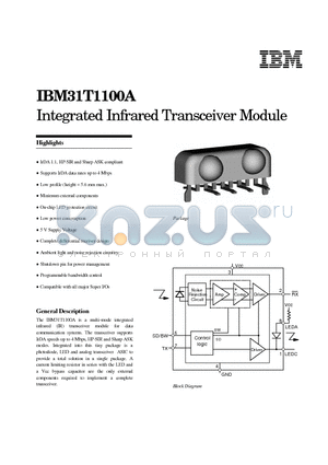 IBM31T1100A datasheet - Integrated Infrared Transceiver Module