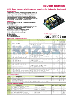 IBU60-102 datasheet - 63W Open frame switching power supplies for Industrial Equipment