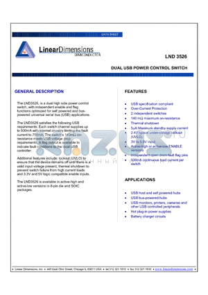 LND3526 datasheet - DUAL USB POWER CONTROL SWITCH