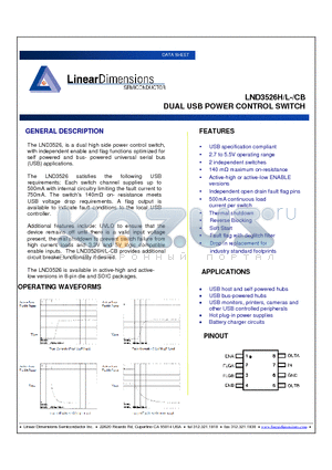 LND3526H datasheet - DUAL USB POWER CONTROL SWITCH