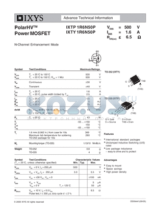 ITXP1R6N50P datasheet - PolarHV Power MOSFET
