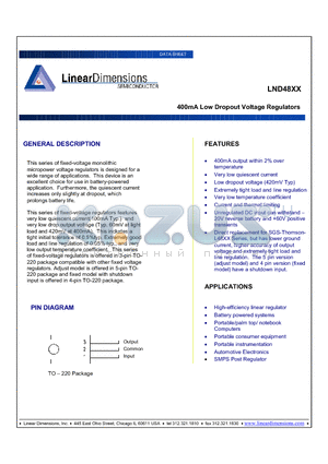 LND4812 datasheet - 400mA Low Dropout Voltage Regulators