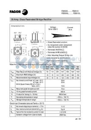 FB3502 datasheet - 35 Amp. Glass Passivated Bridge Rectifier