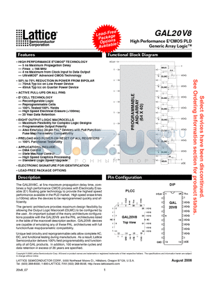 GAL20V8B-20QJNI datasheet - High Performance E2CMOS PLD Generic Array Logic