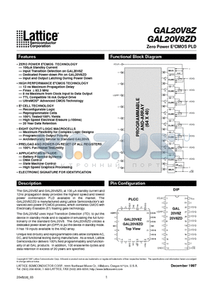 GAL20V8Z-12QP datasheet - Zero Power E2CMOS PLD