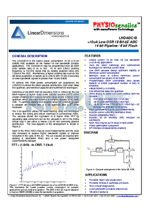 LNDADC18 datasheet - <10uA Low OSR 18 Bit DS ADC 14 bit Pipeline / 6 bit Flash