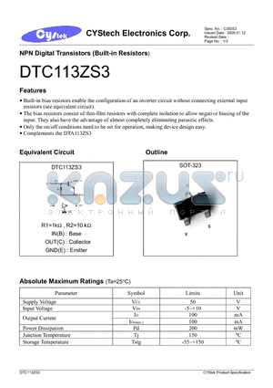 DTA113ZS3 datasheet - NPN Digital Transistors (Built-in Resistors)