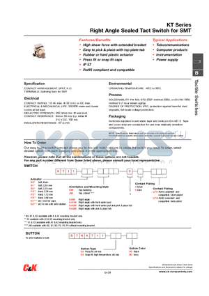 KT11SM34LFS datasheet - Right Angle Sealed Tact Switch for SMT