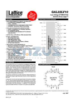 GAL22LV10C-10LJ datasheet - Low Voltage E2CMOS PLD Generic Array Logic