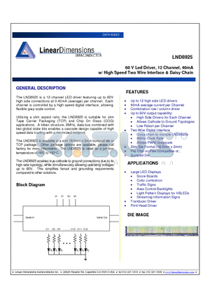 LND8925 datasheet - 60 V Led Driver, 12 Channel, 40mA