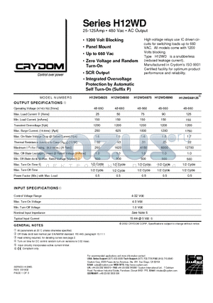 H12WD4890 datasheet - 25-125Amp  480 Vac  AC Output