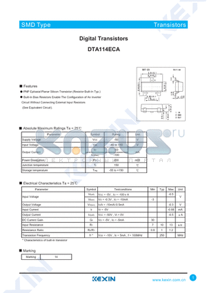 DTA114ECA datasheet - Digital Transistors