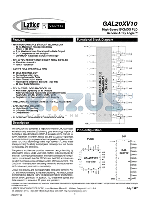 GAL20XV10B-20LP datasheet - High-Speed E2CMOS PLD Generic Array Logic