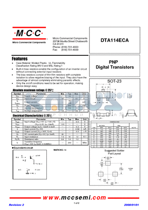 DTA114ECA datasheet - PNP Digital Transistors