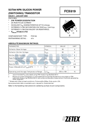 619 datasheet - SOT89 NPN SILICON POWER (SWITCHING) TRANSISTOR