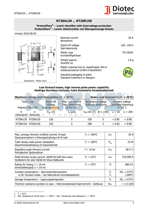 KT20A120 datasheet - Protectifiers - LowVF-Rectifier with Overvoltage protection