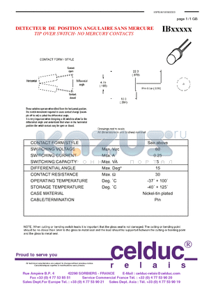 IBXXXXX datasheet - TIP OVER SWITCH- NO MERCURY CONTACTS