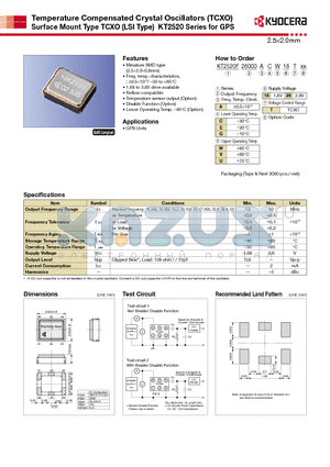 KT2520F26000AEV28TXX datasheet - Temperature Compensated Crystal Oscillators (TCXO)