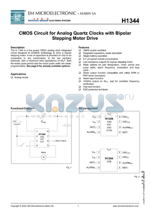 H1344V143SO8A datasheet - CMOS Circuit for Analog Quartz Clocks with Bipolar Stepping Motor Drive