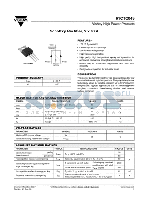 61CTQ045 datasheet - Schottky Rectifier, 2 x 30 A