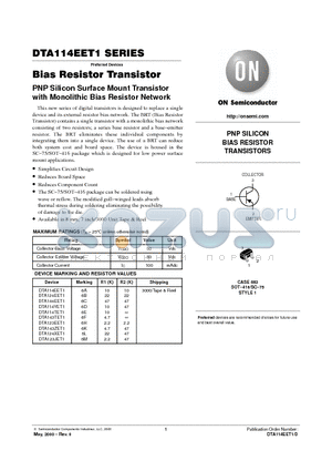 DTA114EET1 datasheet - Bias Resistor Transistor
