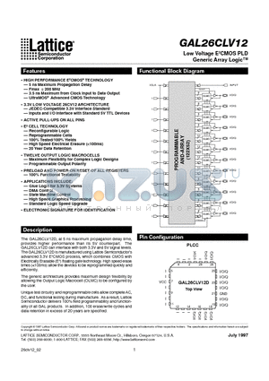 GAL26CLV12 datasheet - Low Voltage E2CMOS PLD Generic Array Logic