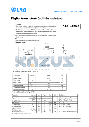 DTA114EKA datasheet - Digital transistors(built-in resistors)