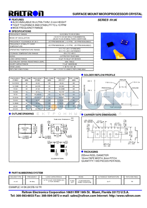 H13K datasheet - SURFACE MOUNT MICROPROCESSOR CRYSTAL