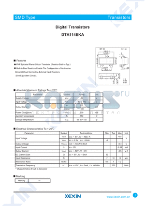 DTA114EKA datasheet - Digital Transistors