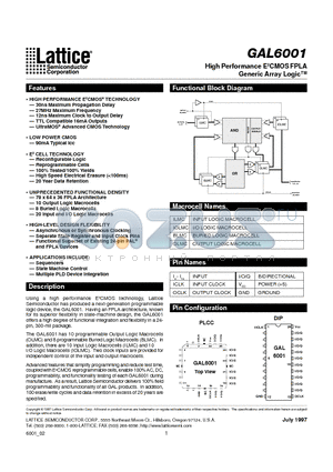 GAL6001 datasheet - High Performance E2CMOS FPLA Generic Array Logic