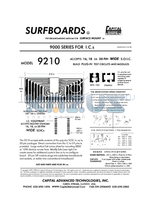9210 datasheet - ACCEPTS 16,18 or 20 PIN WIDE S.O.I.C. BUILD PLUG-IN TEST CIRCUITS AND MODULES