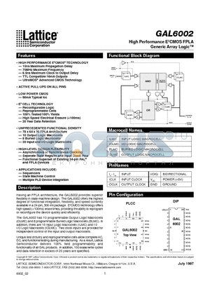 GAL6002B-15LP datasheet - High Performance E2CMOS FPLA Generic Array Logic