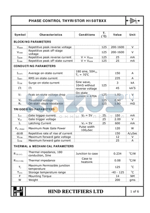 H150TBXX datasheet - PHASE CONTROL THYRISTOR