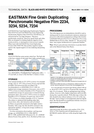 H15234 datasheet - EASTMAN Fine Grain Duplicating Panchromatic Negative Film 2234, 3234, 5234, 7234